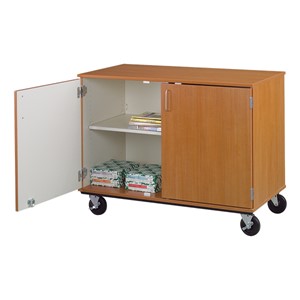 Counter-Height Mobile Shelf Storage Cabinet w/ Lockable Doors (Four Compartments)